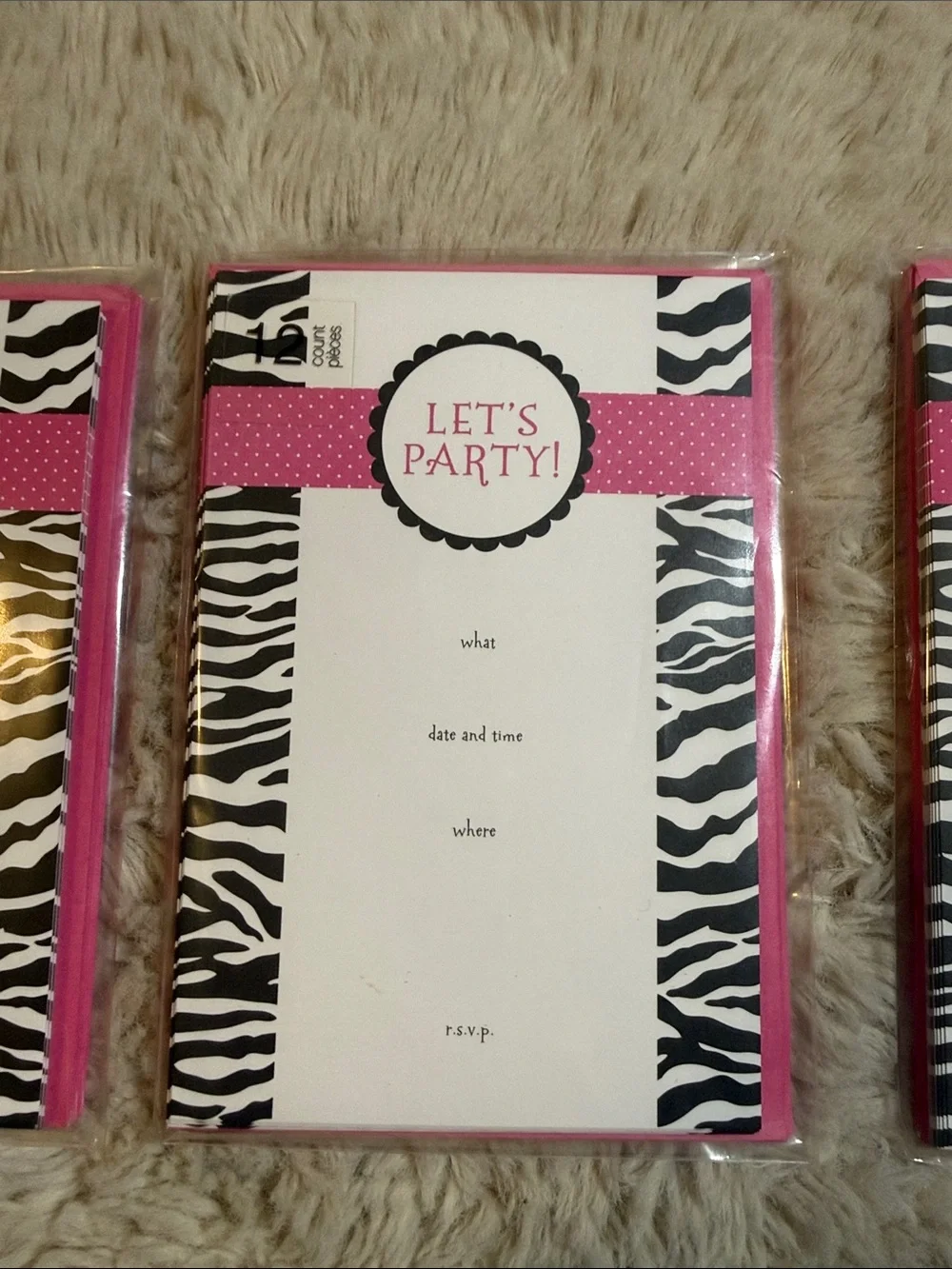 ✨American Greeting Zebra Print Pink Let's Party! Party Invitations✨